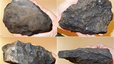 Detailní pohled na největší nalezený meteorit Stubenberg (1 320 g) ze čtyř...