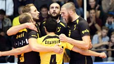 Radost volejbalist� Brna z vít�zného bodu.