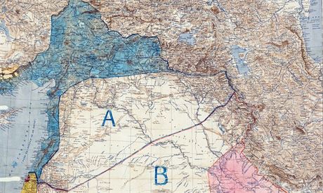 Mapa Blzkho vchodu podle Sykes-Picotovy smlouvy. Modr zem mlo pipadnout...