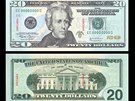 Souasná dvacetidolarová bankovka, kde je vyobrazen bývalý americký prezident...