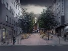 Návrh dodá ulici pobytový charakter sjednocením povrch do jedné úrovn a...