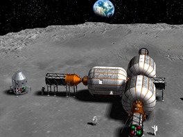 Lunární základna sestavená z rozkládacích a nafukovacích modul Bigelow B330....