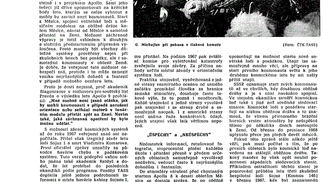 Strana 2 - lnek Pavla Toufara o utajovn v kosmickm prmyslu z asopisu Reportr z roku 1969.