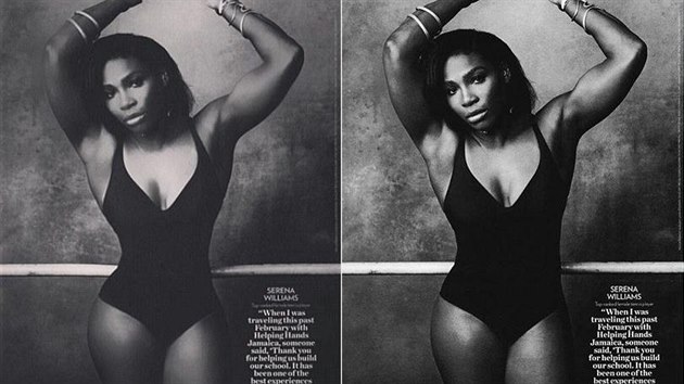 Serena Williamsová na retušovaném snímku a původní fotce