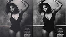 Serena Williamsová na retuovaném snímku a pvodní fotce