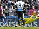 MÁM JÍ! Karl Darlow, branká Newcastlu, vychytal pi penalt Yohana Cabayeho a...