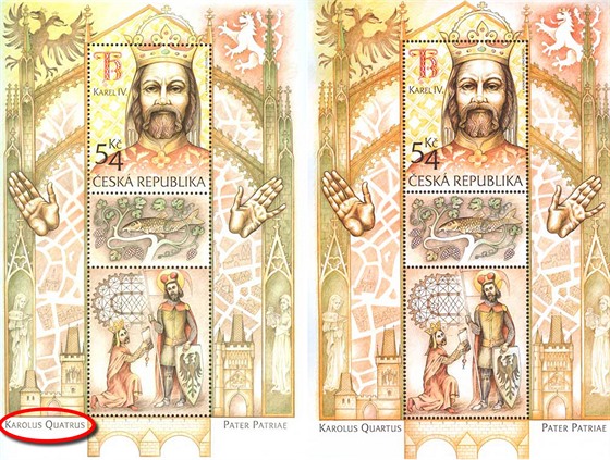 Prohozená písmena v latinském nápisu na známce s Karlem IV. (9. kvtna 2016).