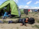 Uprchlíci v táboe Idomeni na ecko-makedonské hranici (8. kvtna 206)