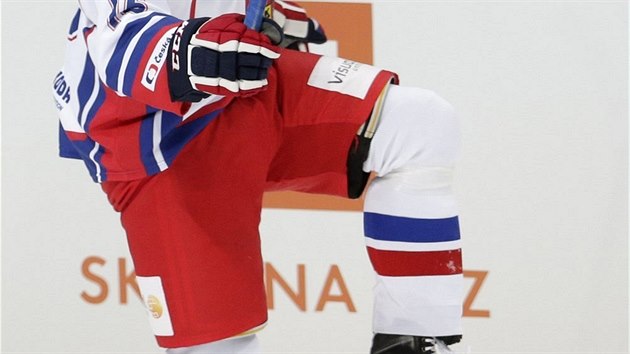 Český hokejista Michal Birner se raduje z gólu v zápase se Švédskem.