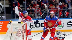 eský hokejový útoník Michal Birner se raduje z gólu proti Rusku.