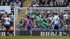 Branká Wayne Hennessey z Crystalu Palace se marn natahuje po stele Androse...