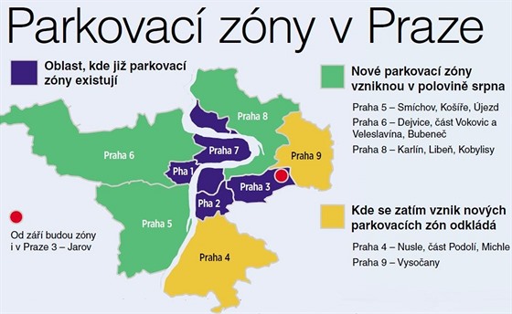 Parkovací zóny v Praze - stav platný v polovině května 2016