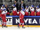 Hokejisté oslavují gól v utkání proti Švýcarsku na MS 2016 v Rusku