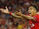 Liverpoolský útoník Roberto Firmino bhem finále Evropské ligy.