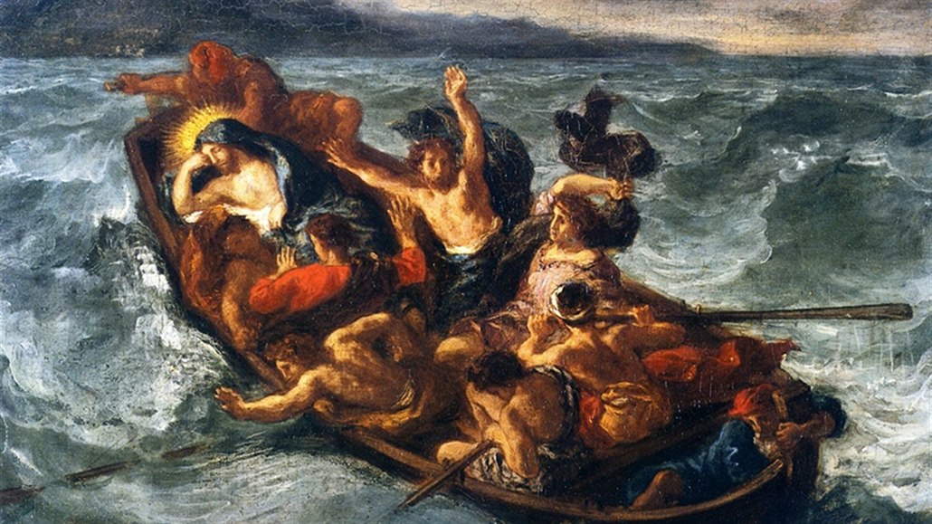 Kristus na Galilejském mo�i (1853). Jedno z Delacroixových vystavených d�l...