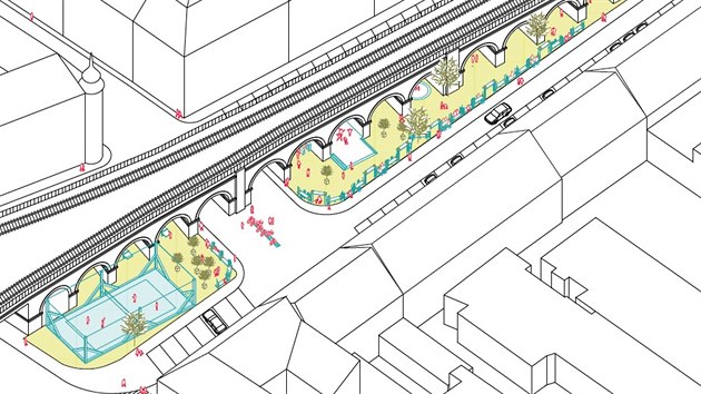 Nvrh projektu oivujc prostor pod Negrelliho viaduktem.