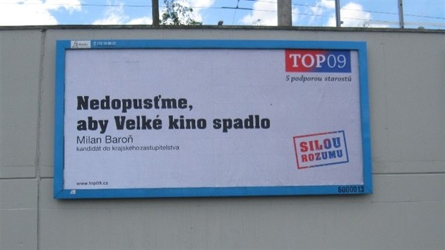 TOP 09 v kampani před krajskými volbami sází na téma Velkého kina ve Zlíně, kterému hrozí zbourání.