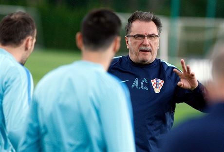 Chorvatský trenér Ante ai rozdává pokyny.