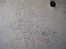 Mapa Evropy, kterou benci namalovali na ze oputného domu ve vsi Evzoni na...