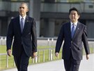 Americký prezident Barack Obama a japonský premiér inzó Abe v Hiroim...