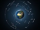 Konstelace ticeti satelit Galileo na obné dráze ve výce 23 222 km nad Zemí