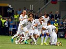 Fotbalisté Realu Madrid mohutn slaví u 11. triumf v Lize mistr.