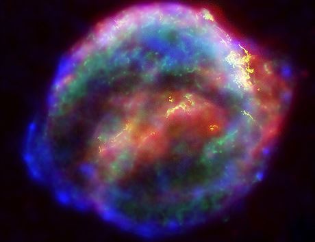 Falen vybarven obrzek tzv. Keplerovy supernovy, kterou bylo na Zemi mon...