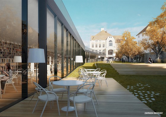 Zahrada knihovny - vizualizace plánované podoby futuristické přístavby chebské...