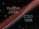 Porovnání pozorování z let 1998 a 2006 ukazuje, jak se plynová obálka supernovy...
