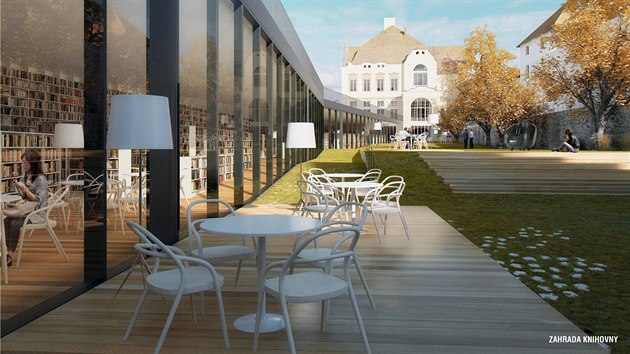 Zahrada knihovny - vizualizace plnovan podoby futuristick pstavby chebsk knihovny.