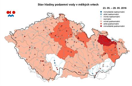 Stav hladiny podzemn vody v mlkch vrtech v obdob od 23. do 29. kvtna 2016.