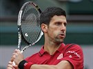 Novak Djokovi sleduje dopad míku ve tvrtfinále Roland Garros.