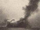Výbuch bitevního kiníku Queen Mary v první fázi bitvy u Jutska. Po sob dva...
