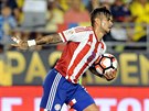 Fotbalista Victor Ayala z Paraguaye krátce poté, co vstelil gól v zápase s...