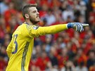 DOSTAL PEDNOST. Do panlské branky se postavil David De Gea, kou Vicente Del...