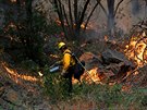 Lesník zakládá ohe v kopcích u Golety poblí Santa Barbary , který má zabránit...