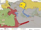 Mapa boji a územních zisk na severu Sýrie k 10. ervnu 2016