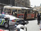 Sr�ka tramvaj� Na Po���� v Praze (10. �ervna 2016)