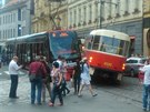 Sr�ka tramvaj� Na Po���� v Praze (10. �ervna 2016)