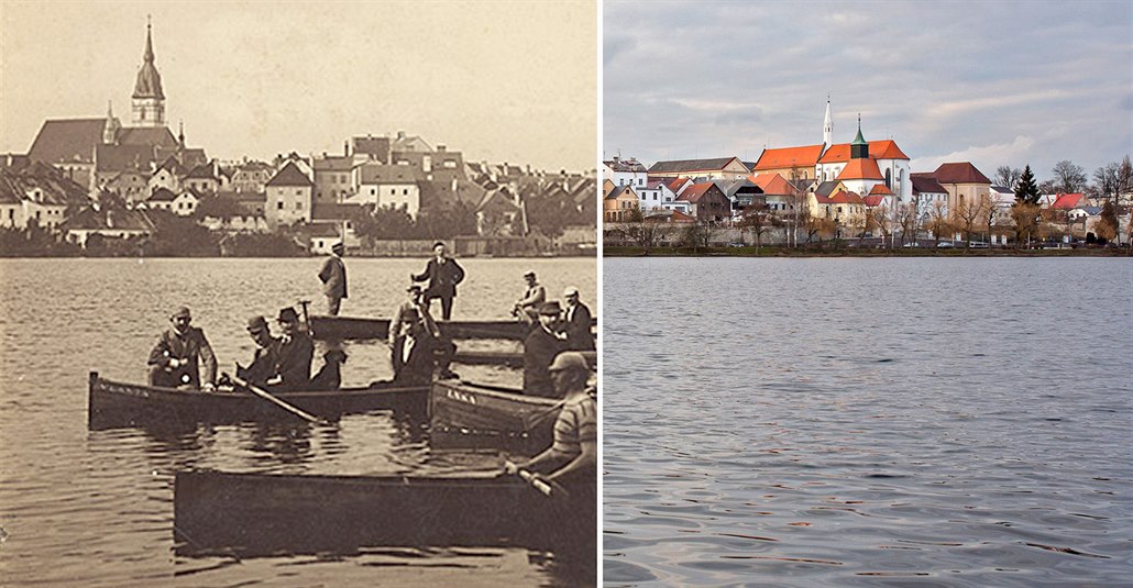 Jind�ich�v Hradec kolem roku 1895 a dnes.