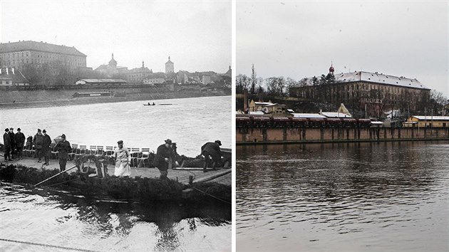 Roudnice nad Labem v roce 1905 a dnes. Autorem archivn fotografie je Rudolf Bruner-Dvok.