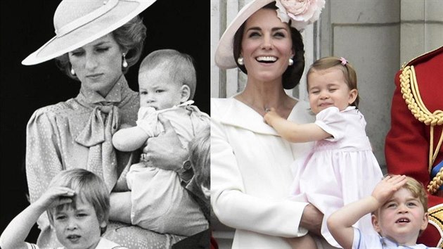 Princezna Diana se syny v roce 1985 a vvodkyn Kate s dtmi v roce 2016