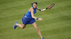 Petra Kvitová se nap�ahuje k úderu v utkání s Lucií �afá�ovou.