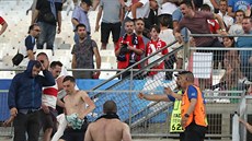 Tribuna po zápase mezi Anglií a Ruskem.