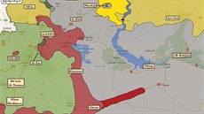 Mapa boji a územních zisk na severu Sýrie k 10. ervnu 2016