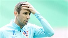 Chorvatský kapitán Darijo Srna na tréninku před zápasem proti české reprezentaci
