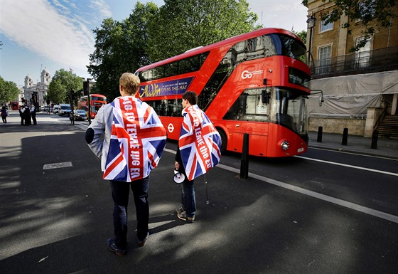 Píznivci brexitu oslavují v centru Londýna výsledky národního referenda k...