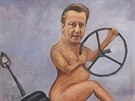 Londýnský karikaturista ukazuje portréty britského ministra financi George...