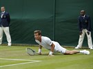 eský tenista Tomá Berdych na mokré tráv uklouzl v 1. kole Wimbledonu.