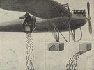Shazování ocelových ipek z letadla, dobové vyobrazení